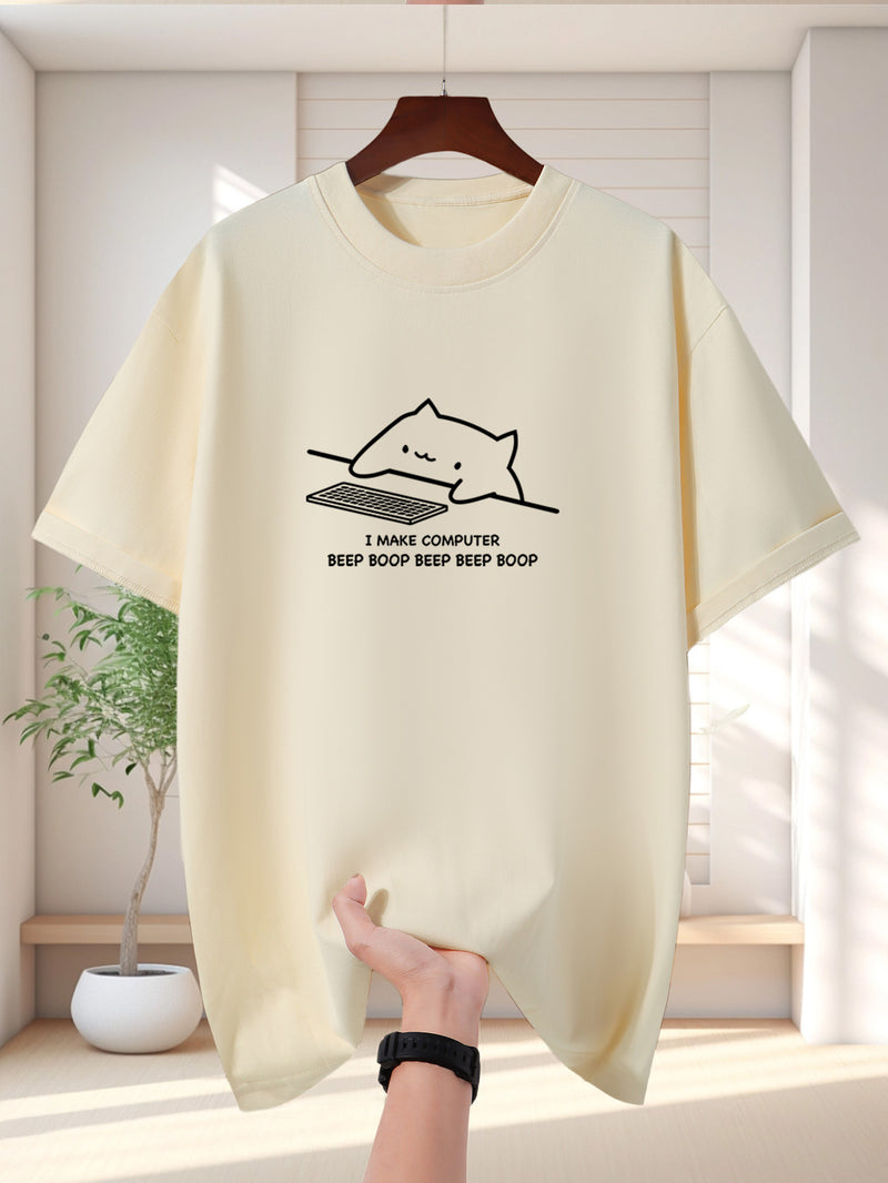 Men's Pure Cotton New Fashion Letter Design Print Casual Short Sleeve.