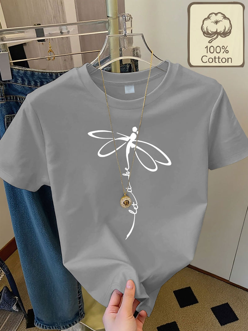 Women's Casual Home Printed Round Neck Pure Short Sleeve.