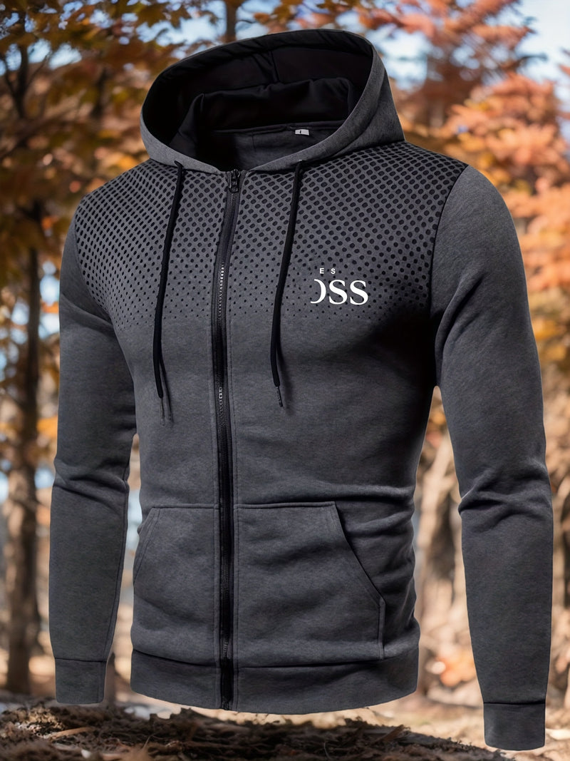 Men's Autumn Print Zip-Up Hooded Sweatshirt.