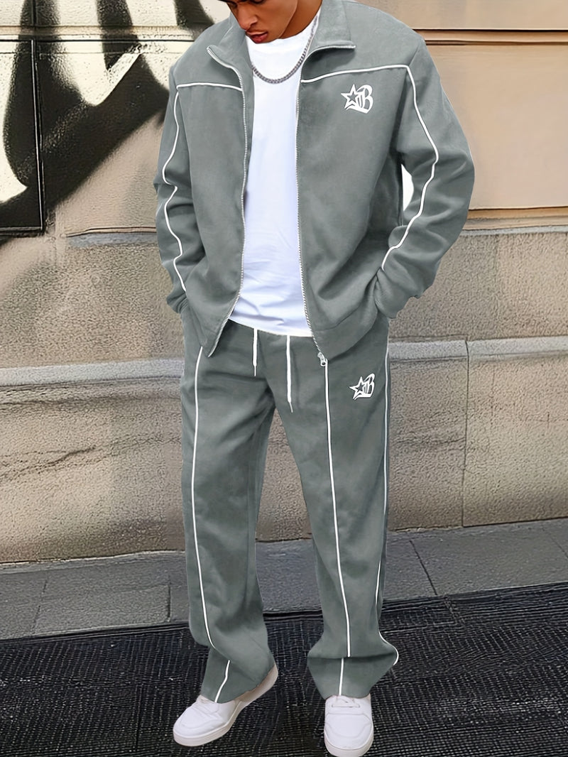 Men's Black Stand-Up Collar Metal Zipper Trendy Color.