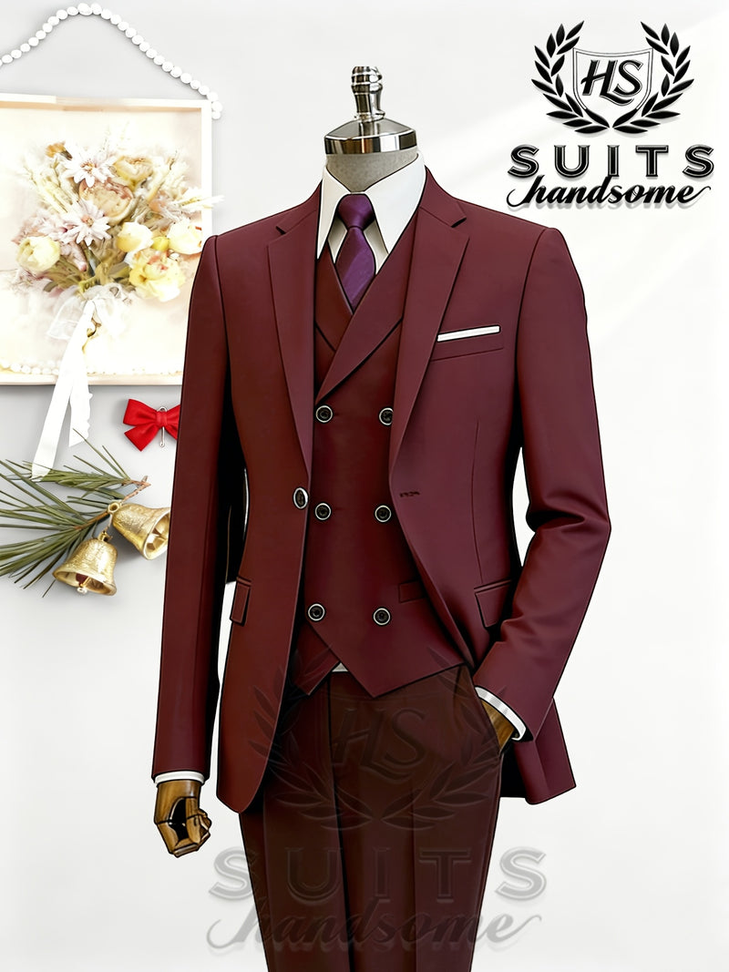 Men's 3pcs Suit Set: Jacket + Vest + Pants, Business Casual.