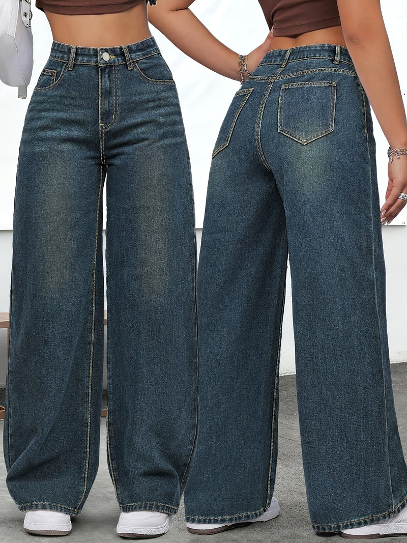 Women's High-Waisted Stretch Straight-Leg Jeans.