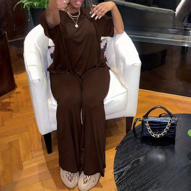 Womens Cross-Border Foreign Trade Loose T-Shirts, Long Wide-Leg Pants.