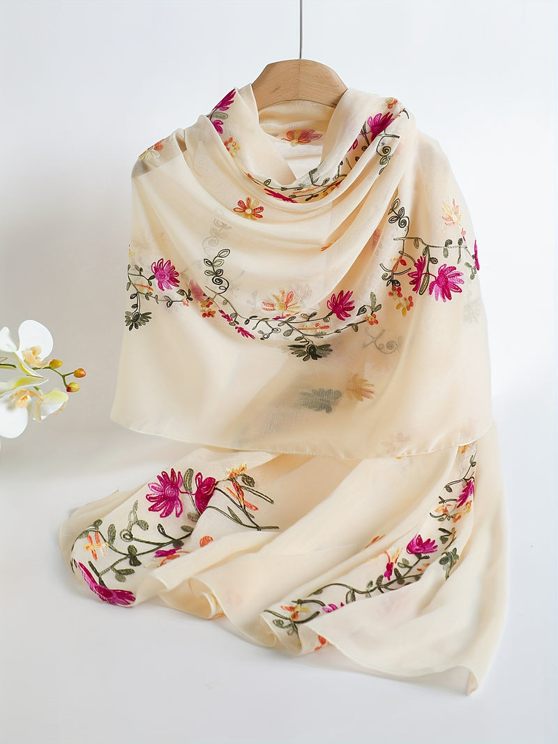 Women's Floral Embroidered Scarf Shawl.