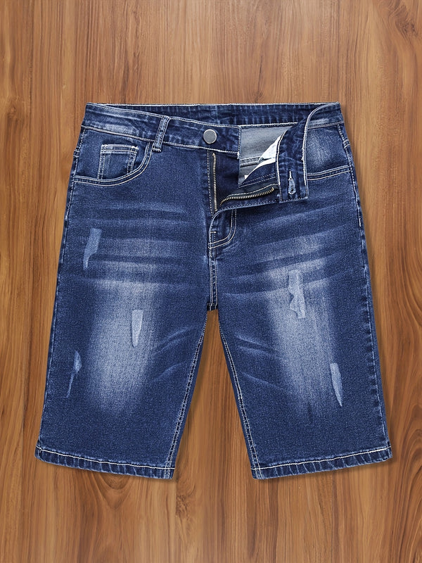 Classic design denim shorts for summer, Men's casual street style with slight stripe scratch.