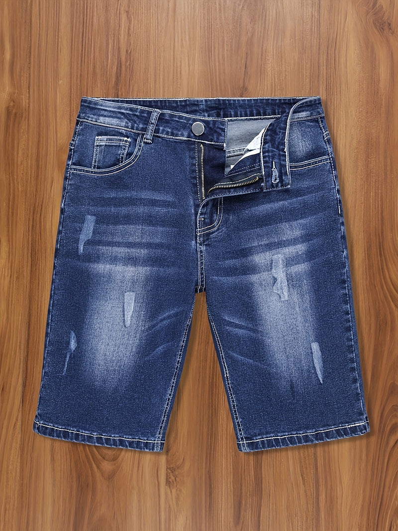 Classic design denim shorts for summer, Men's casual street style with slight stripe scratch.
