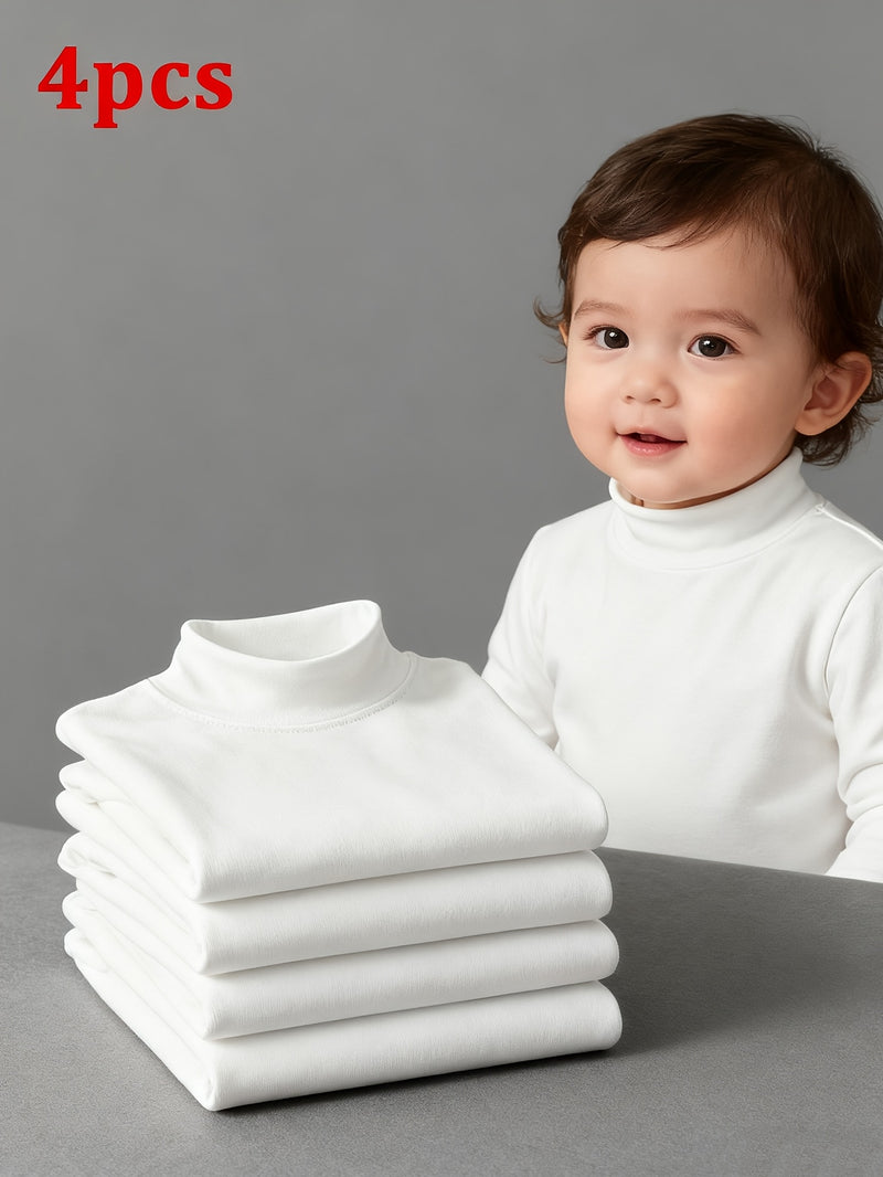 4pcs Autumn/Winter Long-Sleeve Stand Collar T-Shirts for Boys and Girls.