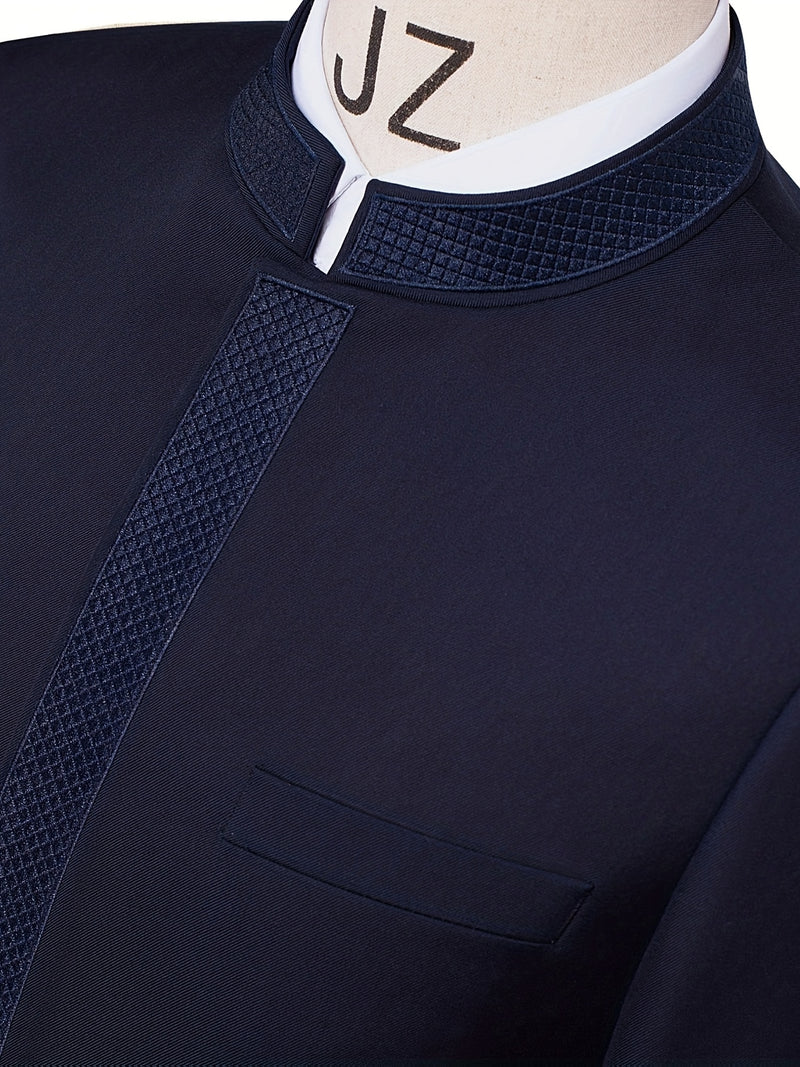 2pcs Men's Casual Zhongshan Suit with Stand Collar.