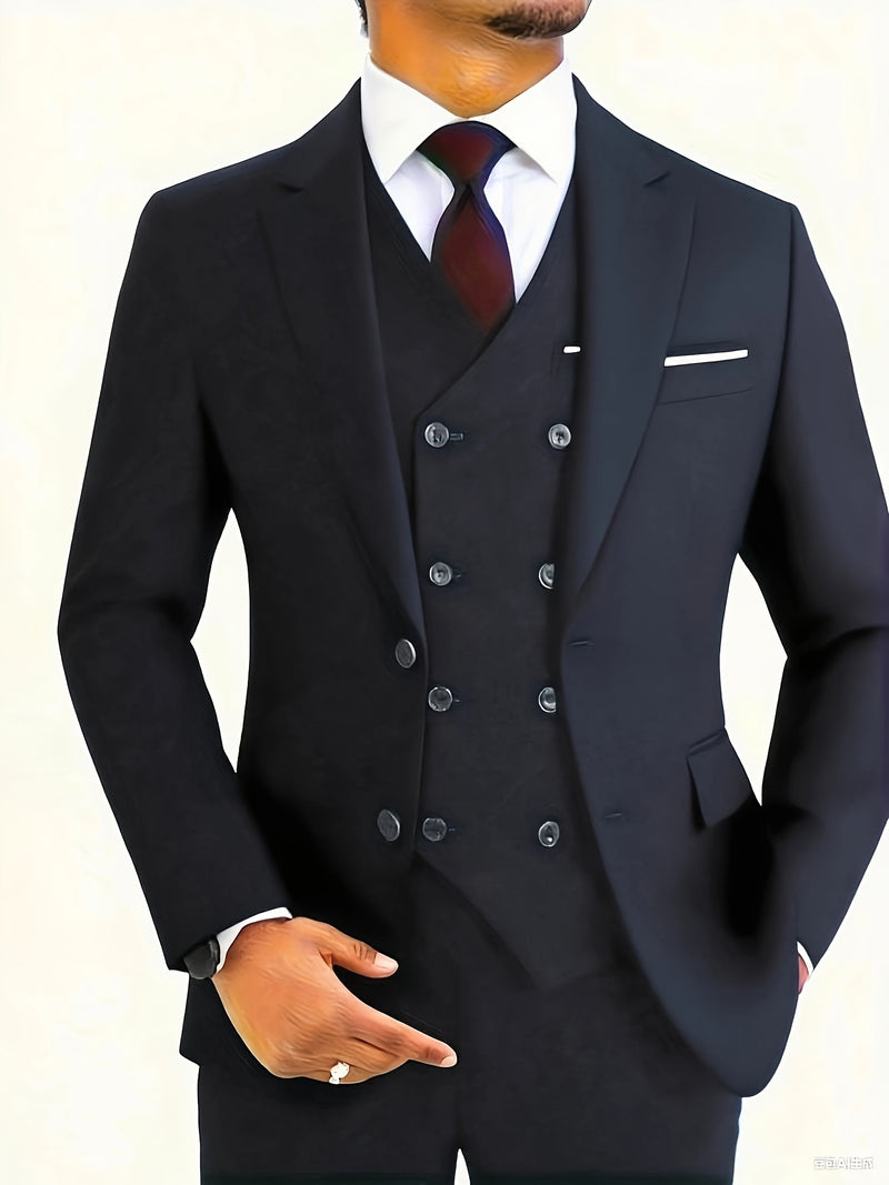 A Men'S Three-Piece Suit, Including a Blazer, Vest, And Trousers, High-Quality.