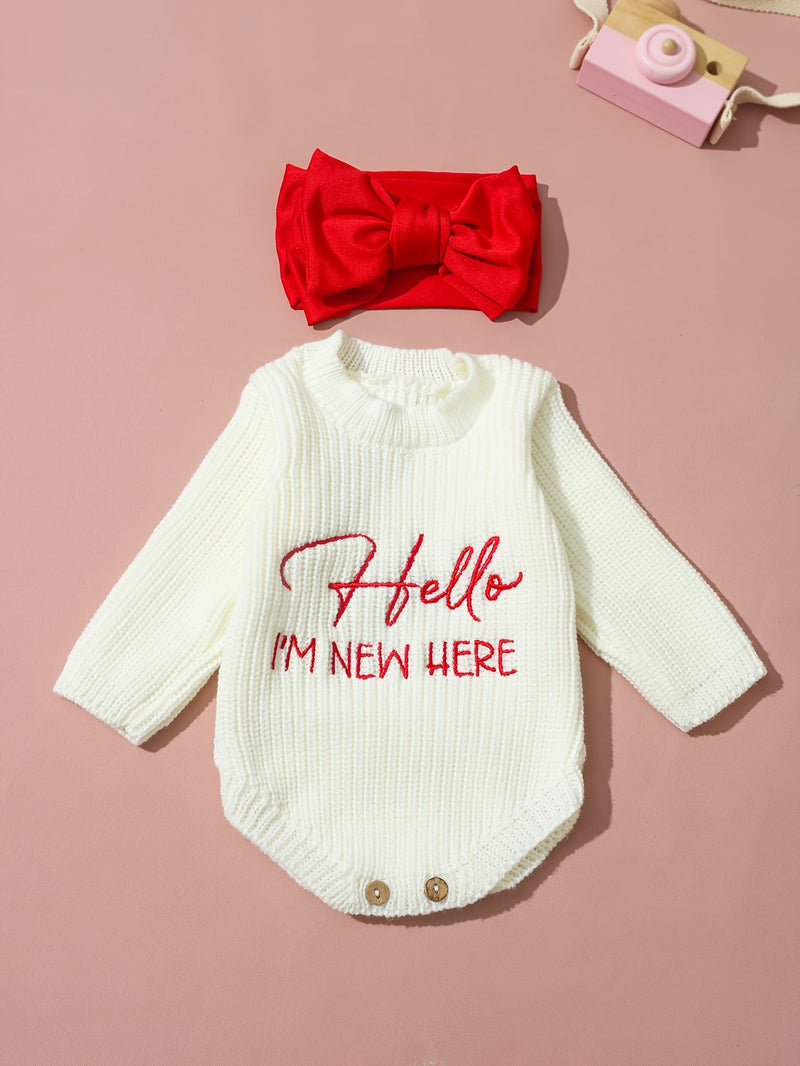 2pcs Newborn Photography Outfit, Baby Girl Knit Sweater with Bow Set.