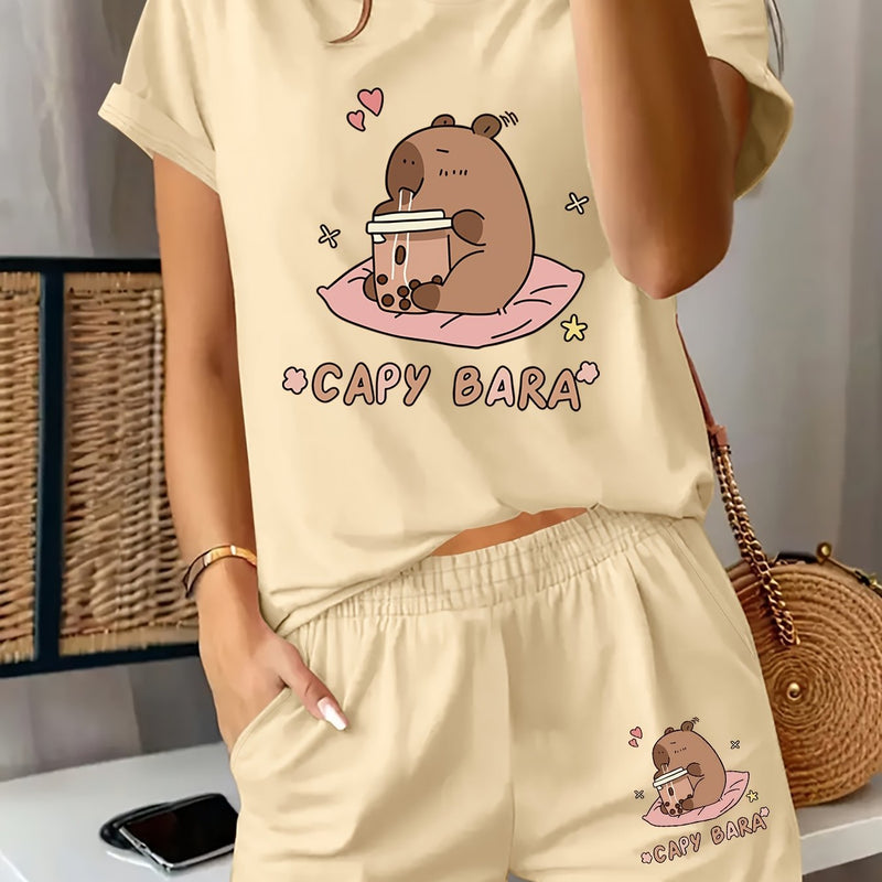 Women's Casual Graphic Print T-Shirt and Shorts.