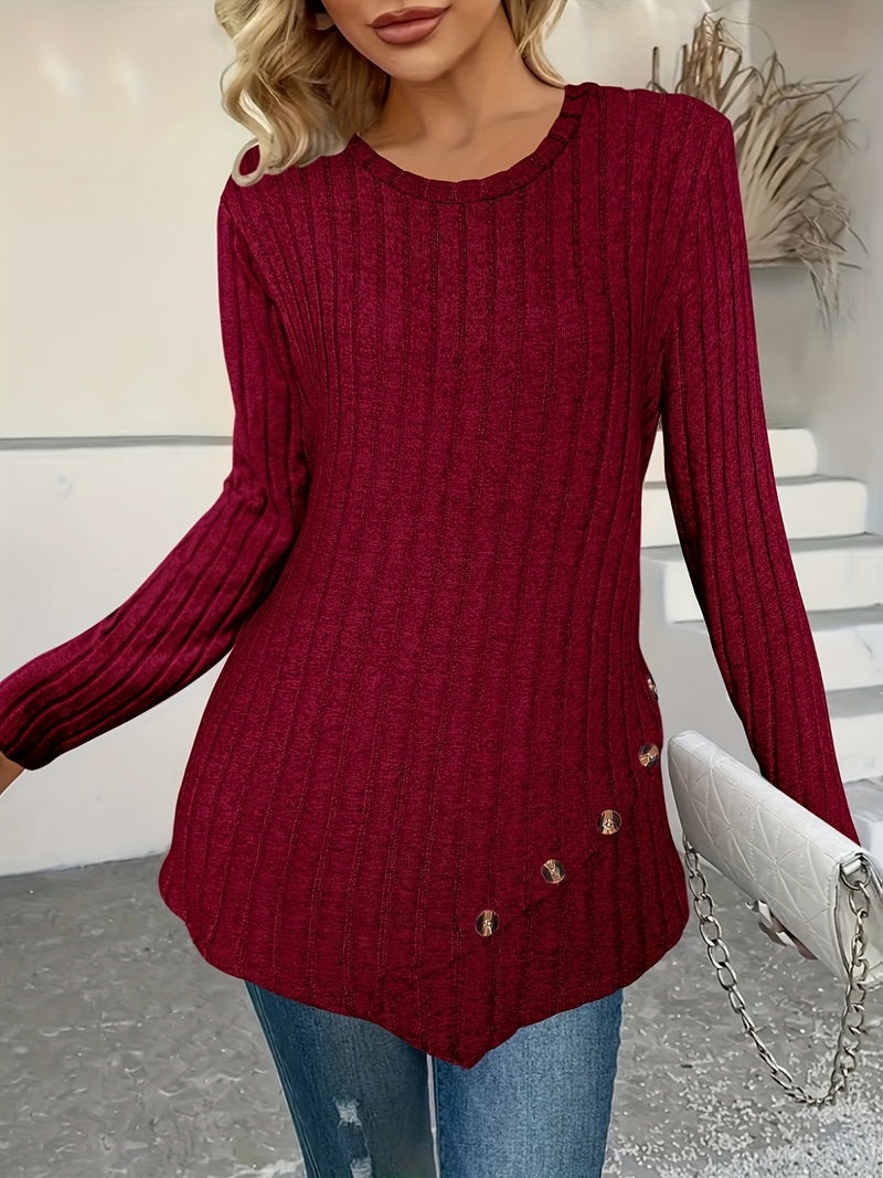 Women's Plus Size Lightweight Ribbed Long Sleeve T-Shirt.