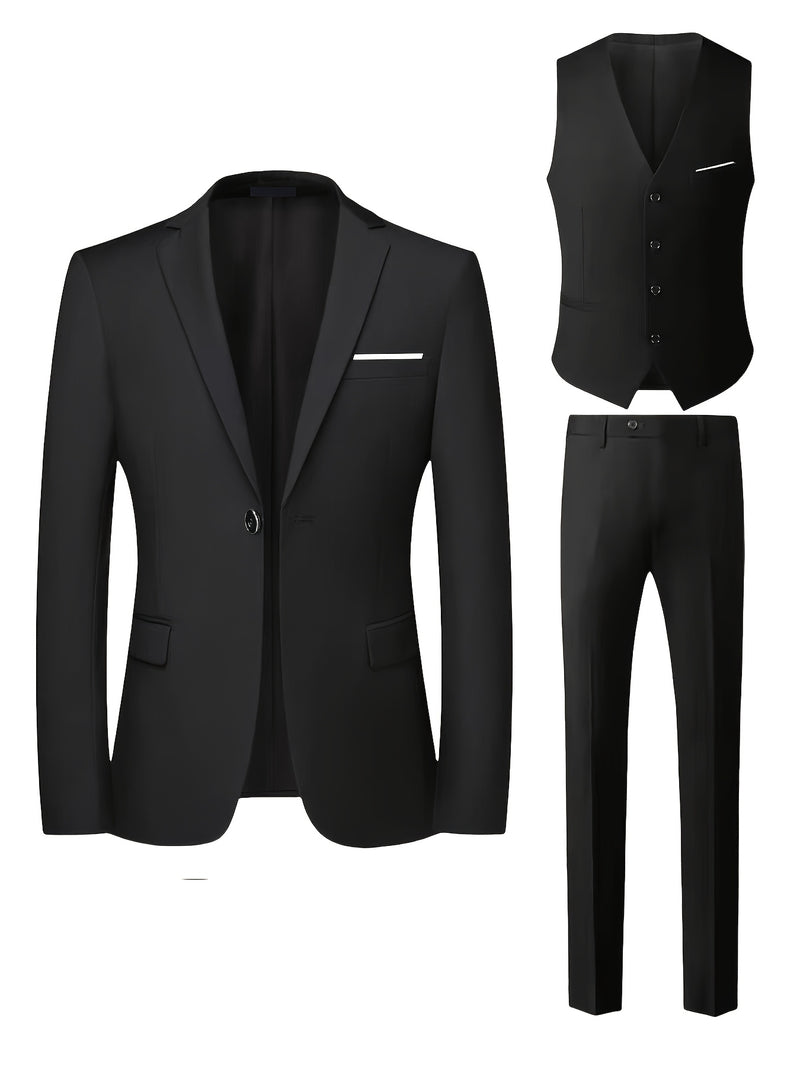 Men's 3pcs Suit Set, Jacket + Vest + Trousers, Fashionable and High-Quality.