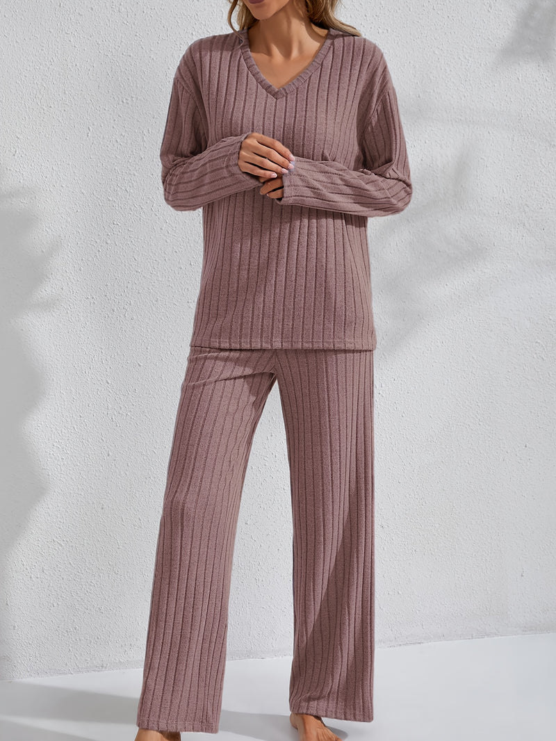 Women’s Simple Long Sleeve and Pants Solid Color Comfortable Fashion.