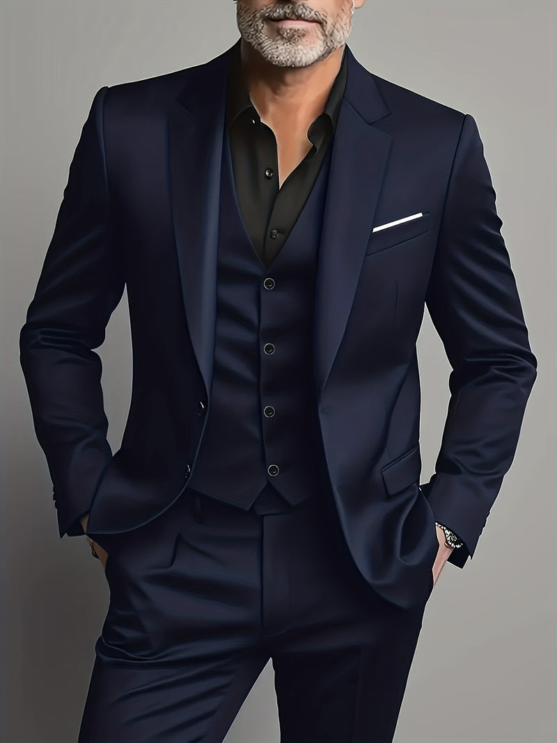 Men's High-End 3pcs Suit Set, Plus Size Men's Suit Set with Pants and Vest.