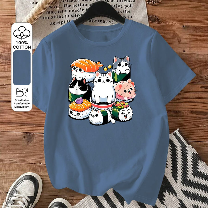 Women's Summer Casual Short Sleeve Round Neck T-Shirt.