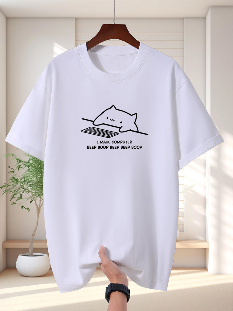 Men's Pure Cotton New Fashion Letter Design Print Casual Short Sleeve.