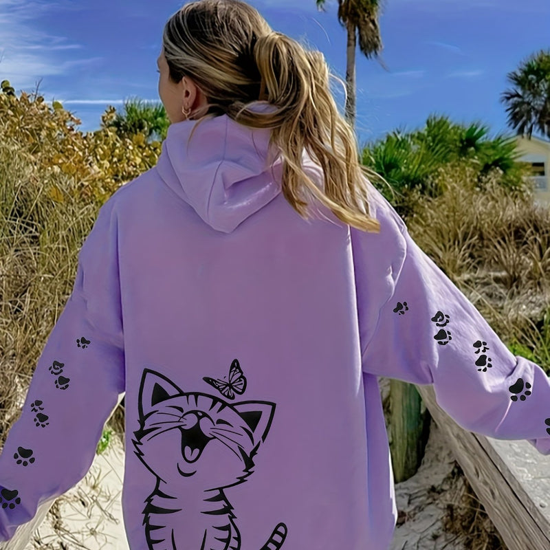 Women’s Kitten Butterfly Cat Paw Print Hoodie.