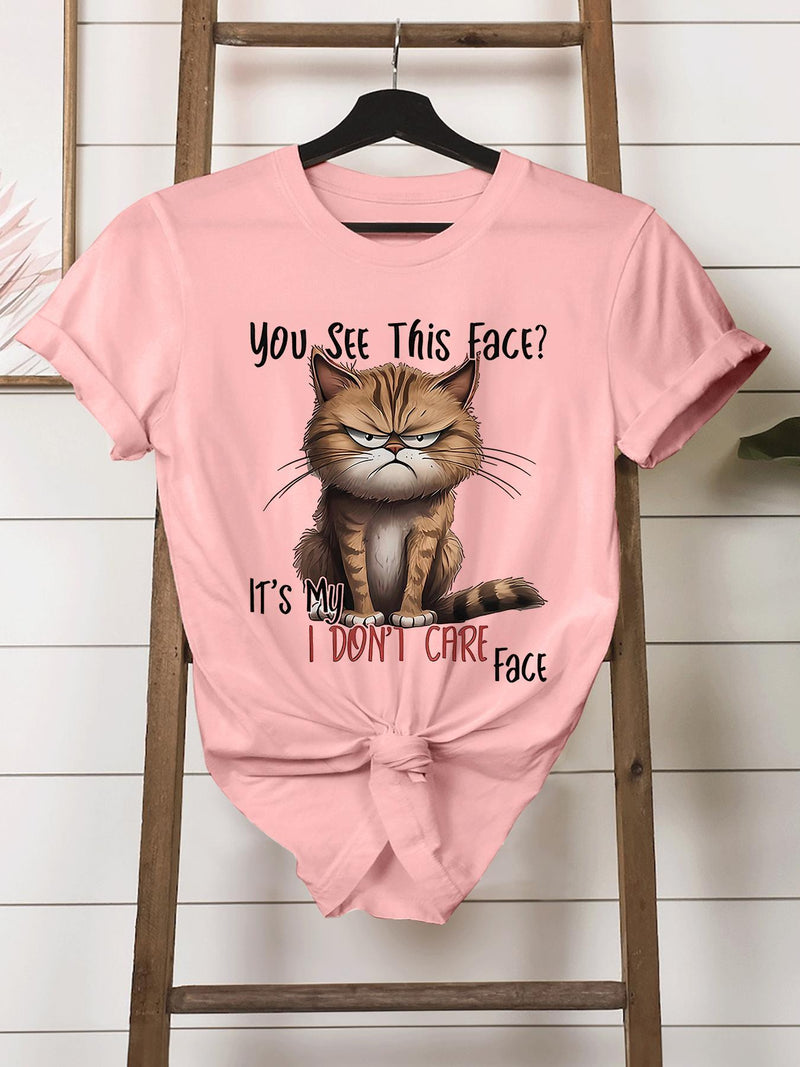 Women’s Cat-Themed Round-Neck Short-Sleeve T-Shirt.