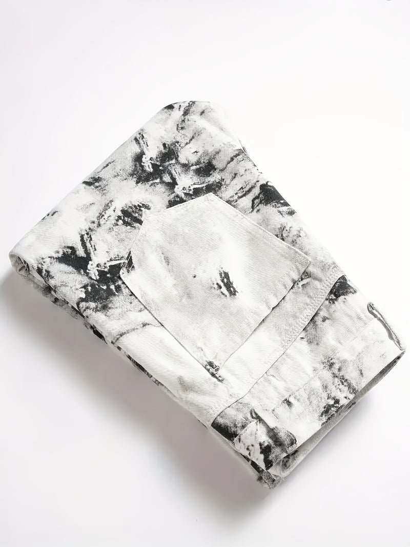Men's Splatter Print Denim Set - Black and White Splatter Print.