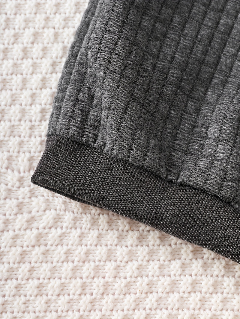 3pcs Set Boys Long Sleeve Sweatshirt, Textured Bubble Plaid Sweatshirt.