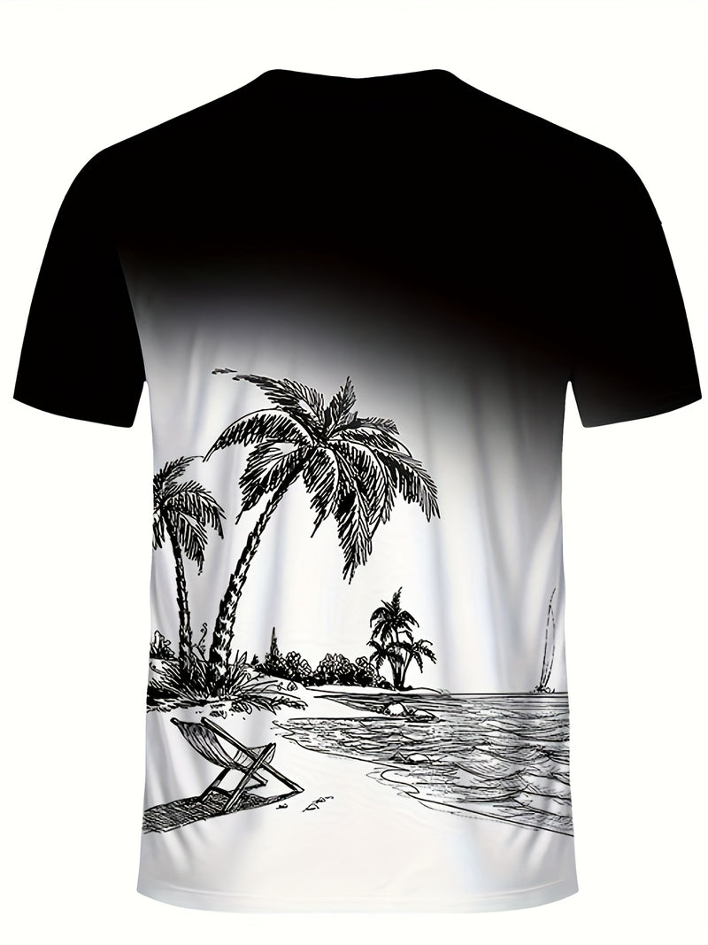 Men’s Black & White Botanical Print T-Shirt and Shorts Set.