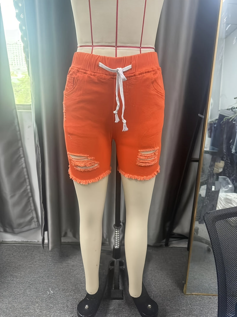 New Style Women'S Shorts with Drawstring And Distressed Design.