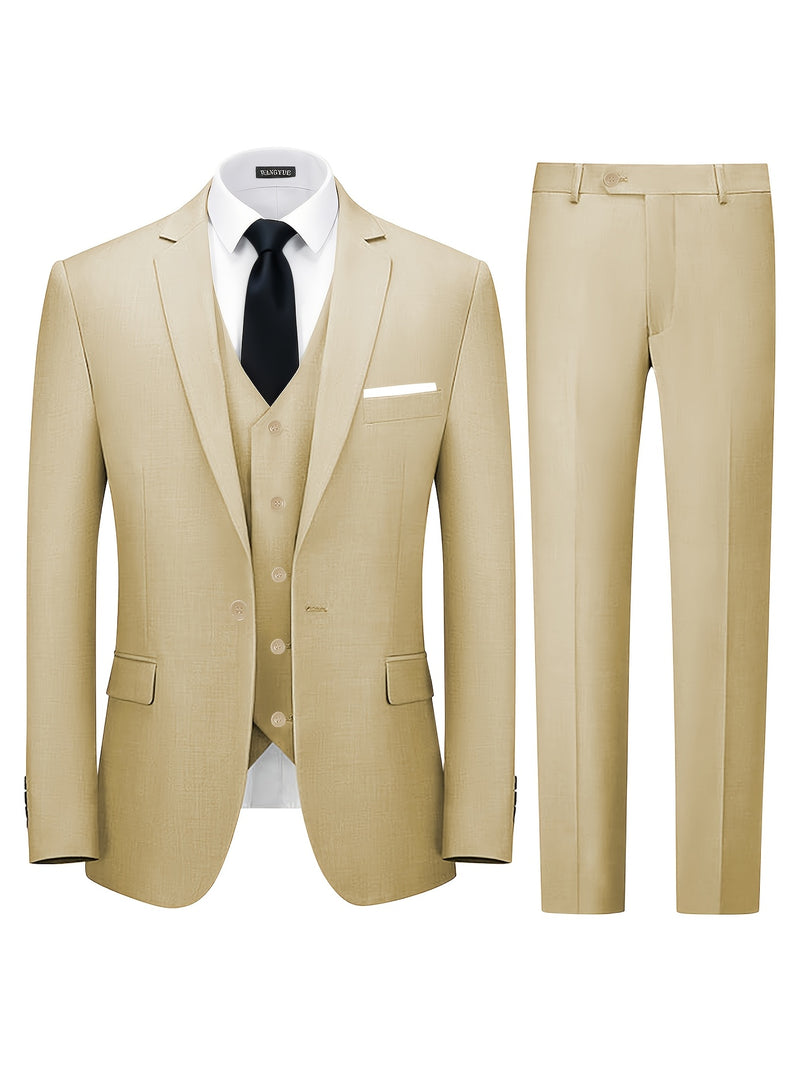 Men's 3pcs Regular Casual Business Suit Set Including Jacket.