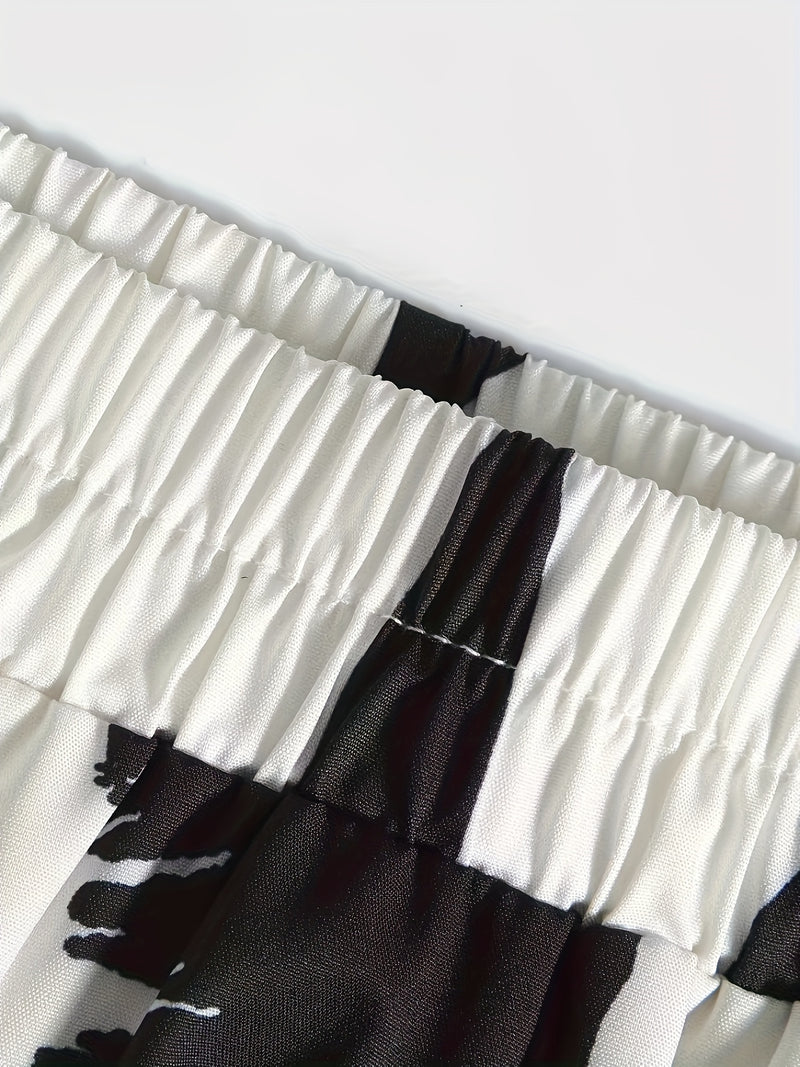 Women's Printed Chiffon High-Waist A-Line Skirt with Fashionable Tank Top.