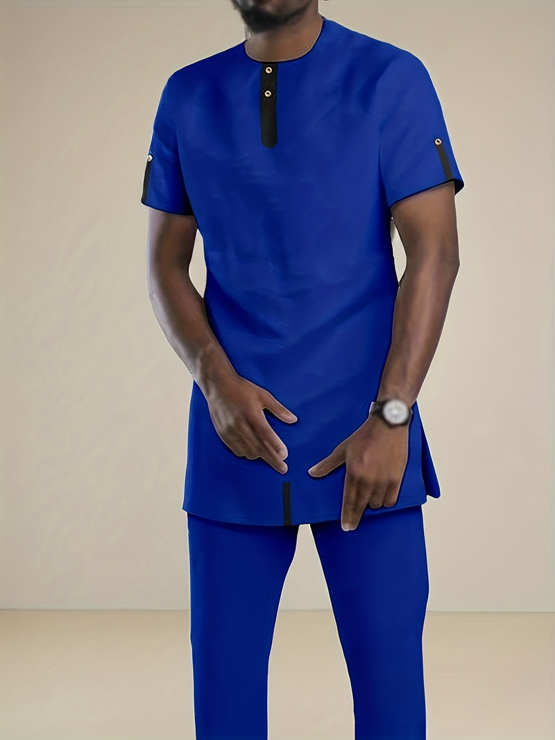 Men's Suits, Short Sleeves, Shoulder Zippers, Spliced Design.