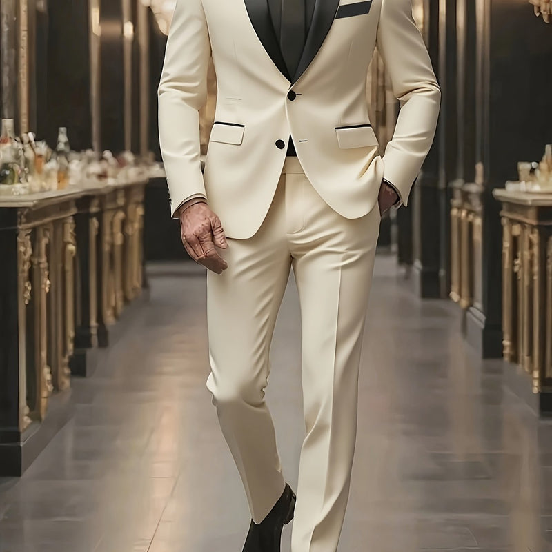 Men's 3pcs Suit with Notch Lapel, Business Formal Set, Includes Jacket.