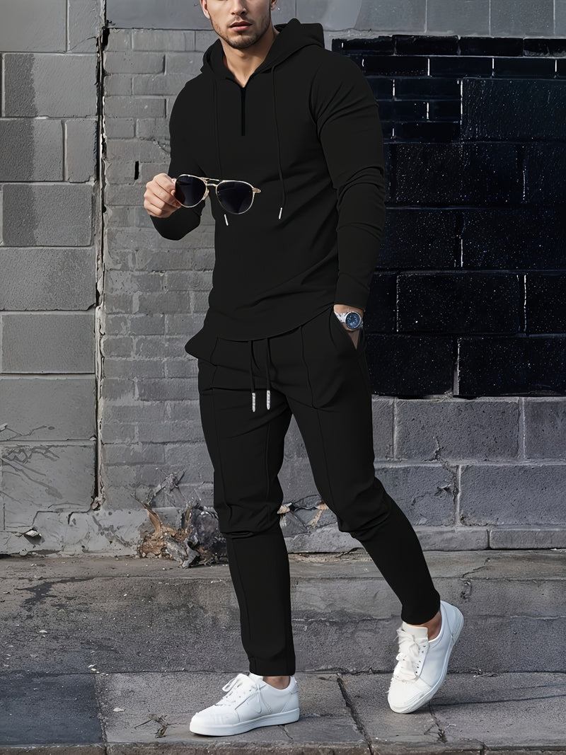 Men's Casual Sports Set Hooded Zipper Design.