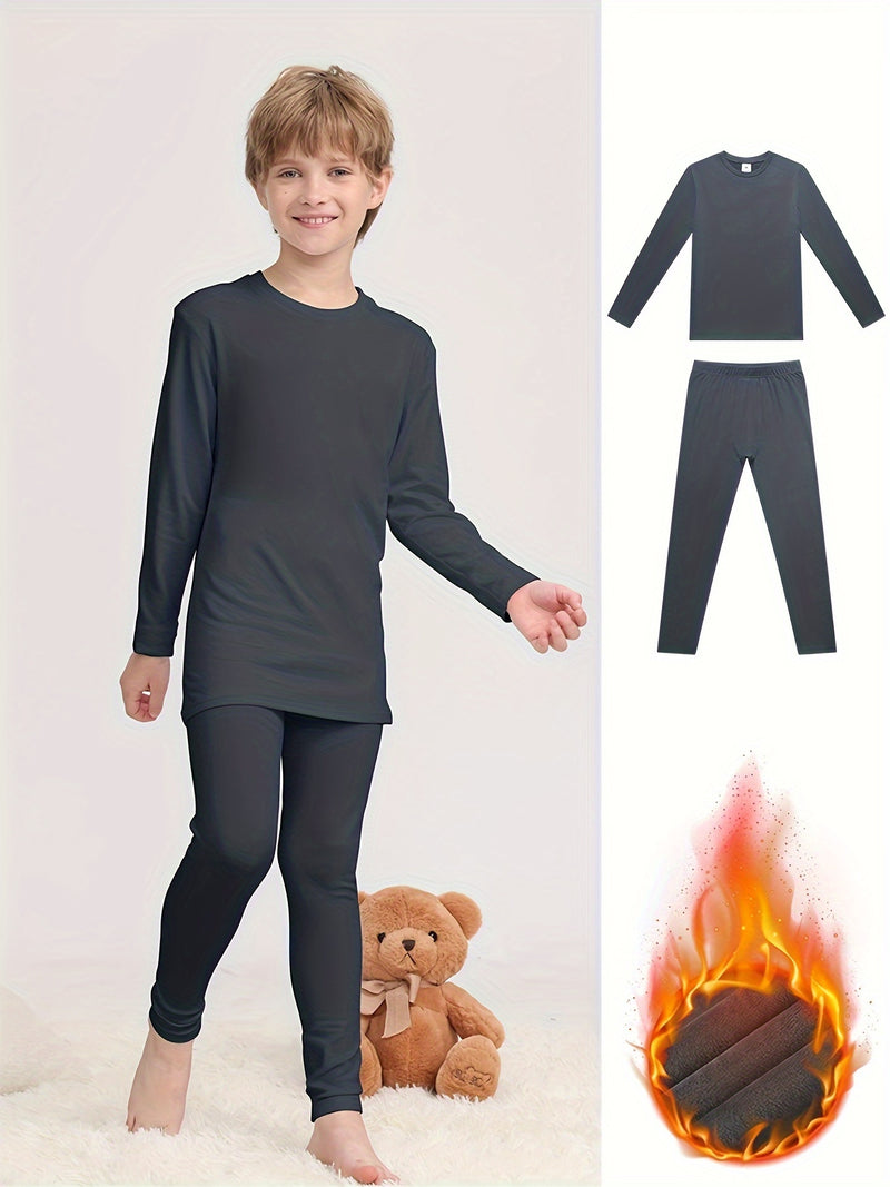 Warm Clothing Set for Boys, Featuring a Solid Color.