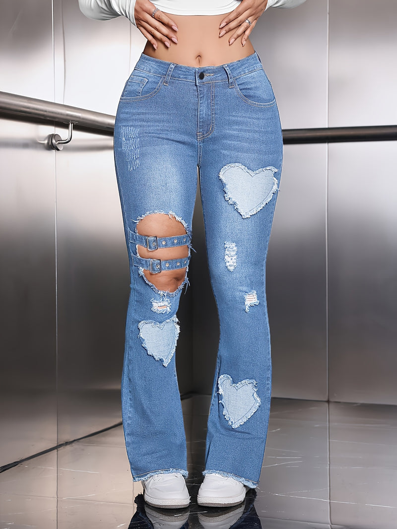 Women’s Mid-high Waist Elastic Flared Jeans.