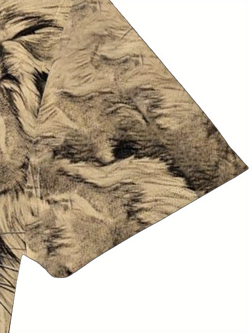 Men's Casual Summer Fitness Outfit, Featuring a Lion Graphic T-Shirt.
