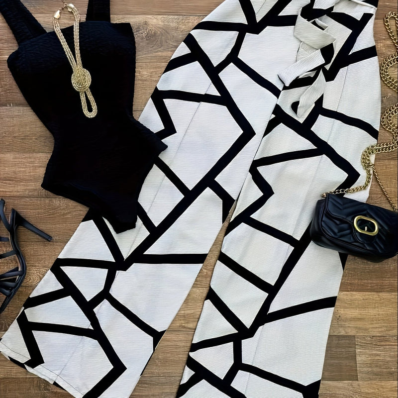 Women’s Black Elegant Sleeveless Waist-Defining Jumpsuit Plus Black And White.