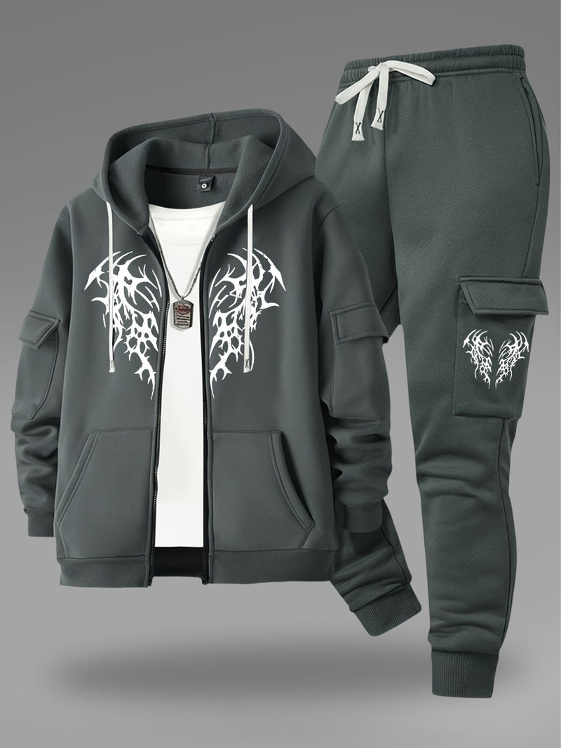 Men’s New Trendy Fashion Zip-Up Hoodie and Loose Cargo Pants.