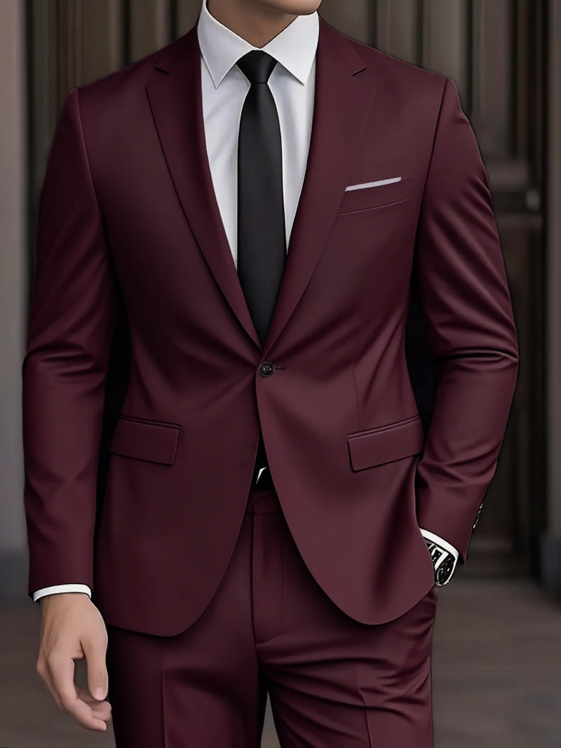 2pcs Men's Slim-Fit Tailored Suit Set - Green Wedding & Business Suit.