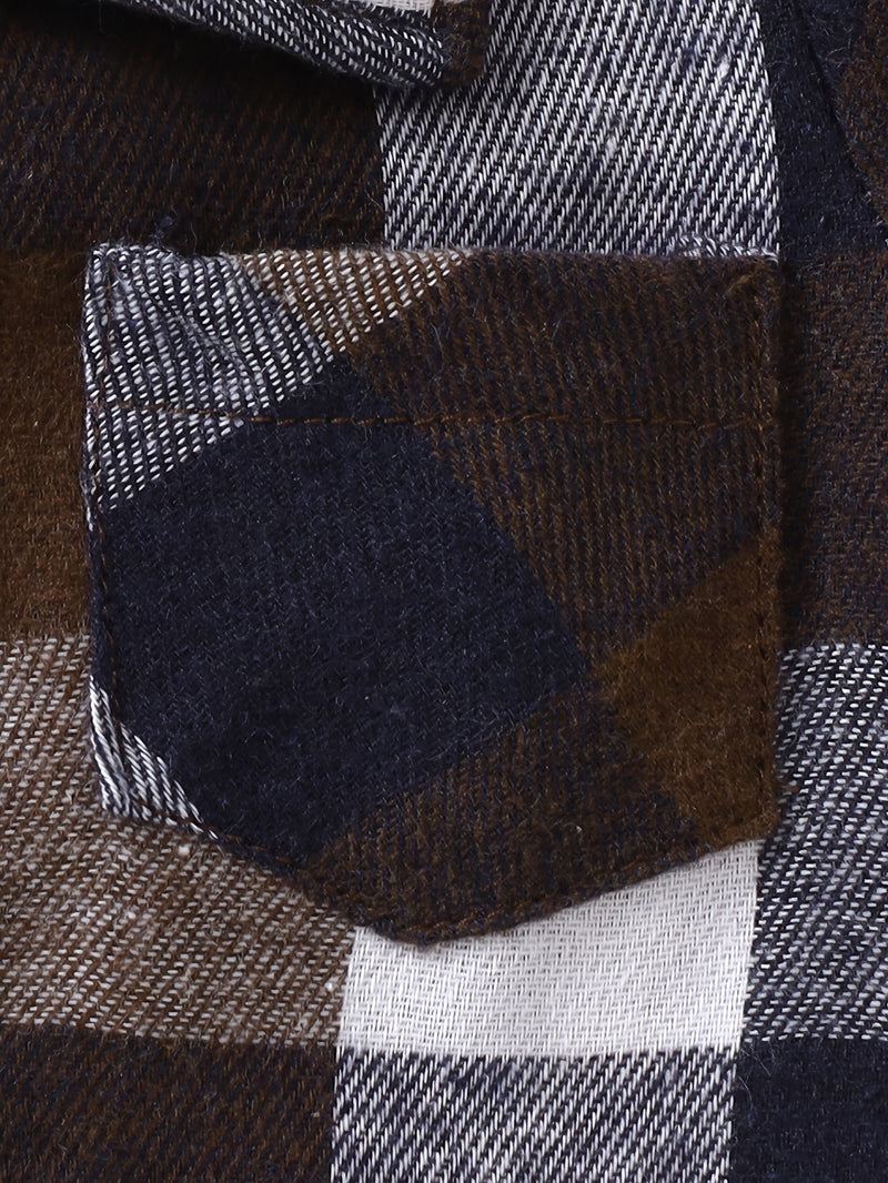 2pcs Boys Cotton Plaid Lapel Collar Button-Front Lapel Shirt & Pocket Pants.