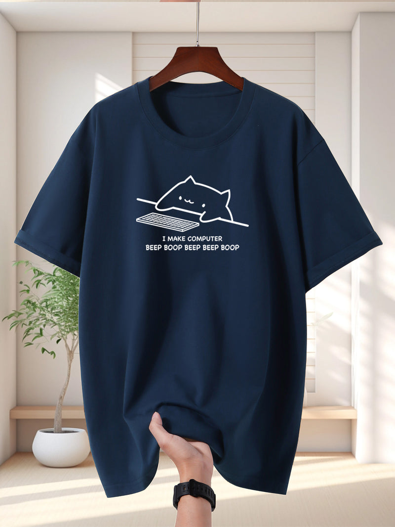 Men's Pure Cotton New Fashion Letter Design Print Casual Short Sleeve.