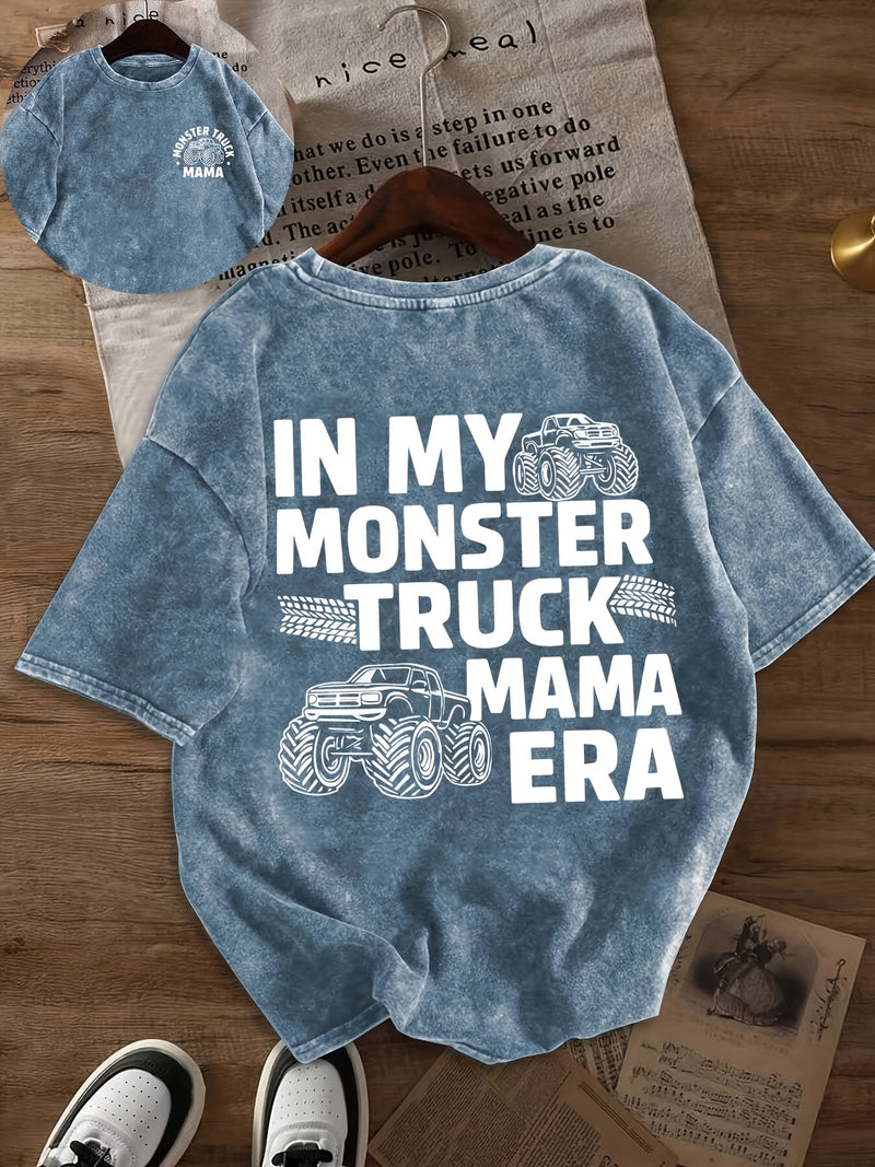Women's Vintage "In My Monster Truck Mama Era" Graphic T-Shirt.