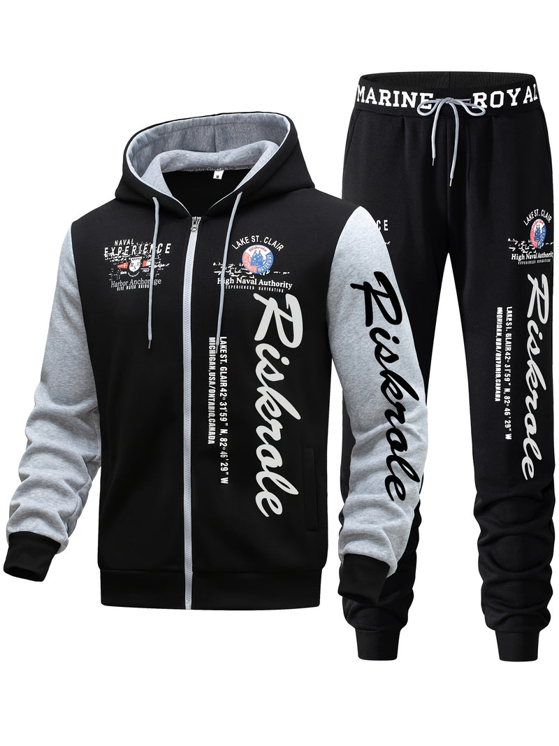 Men's Hooded Letter Print Tracksuit, 2pcs Casual Sports Set.