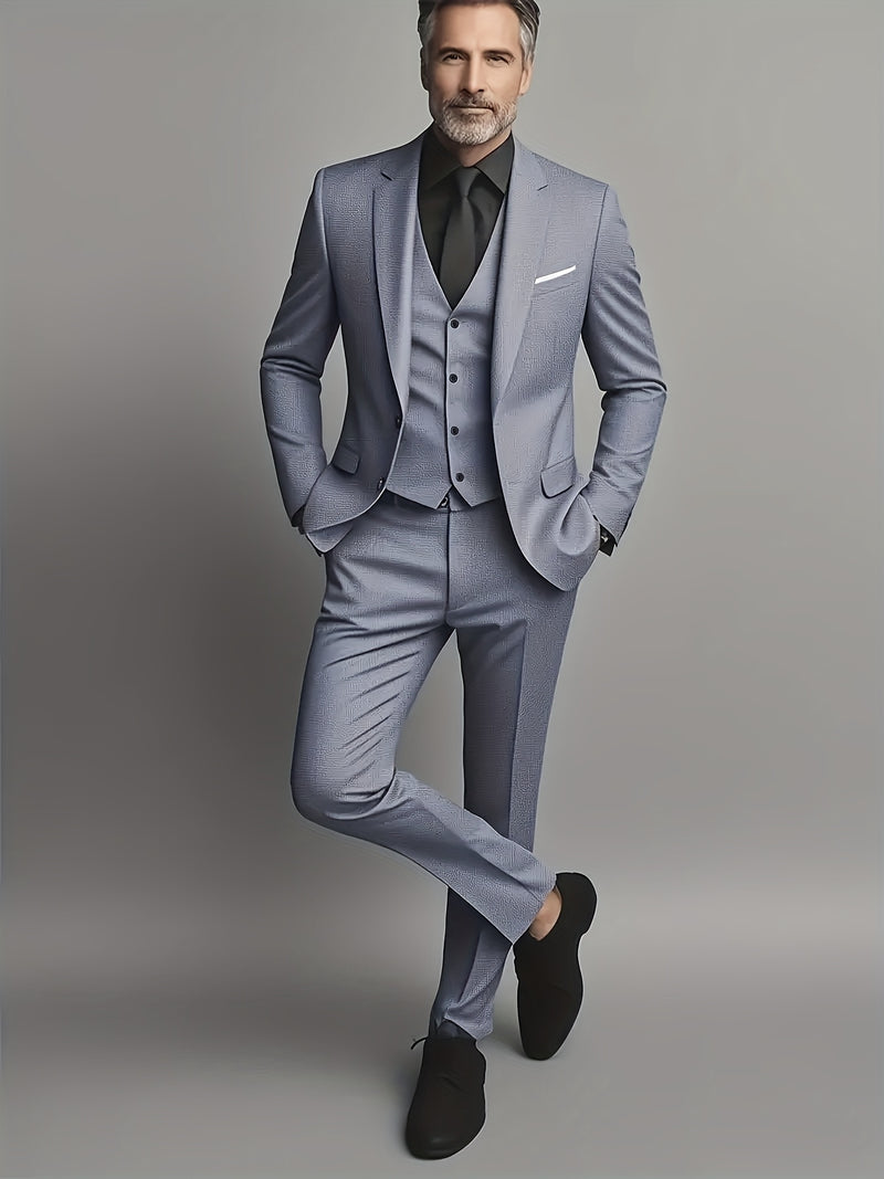 Men'S Single-Breasted Double-Button Business Suit with Notch Lape.