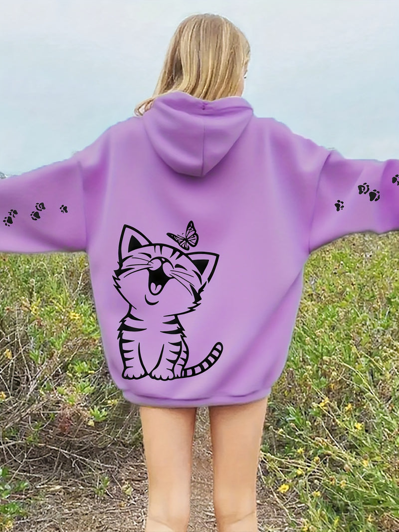 Women’s Kitten Butterfly Cat Paw Print Hoodie.