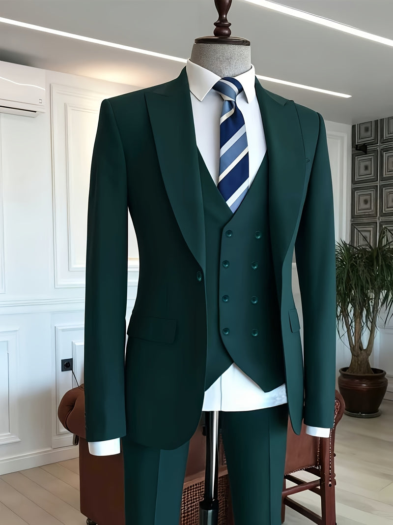 3pcs Men's Classic Solid Color Suit Set.