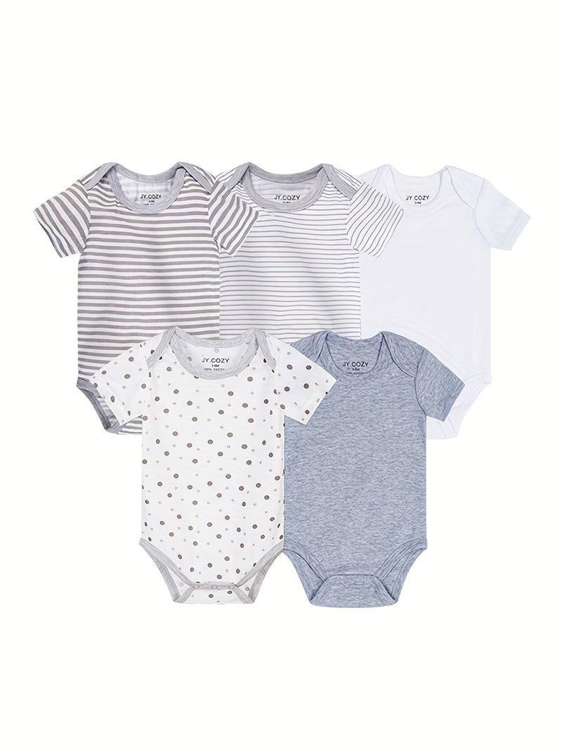 5pcs Cute Baby Girl 100% Cotton Short Sleeve Bodysuits.
