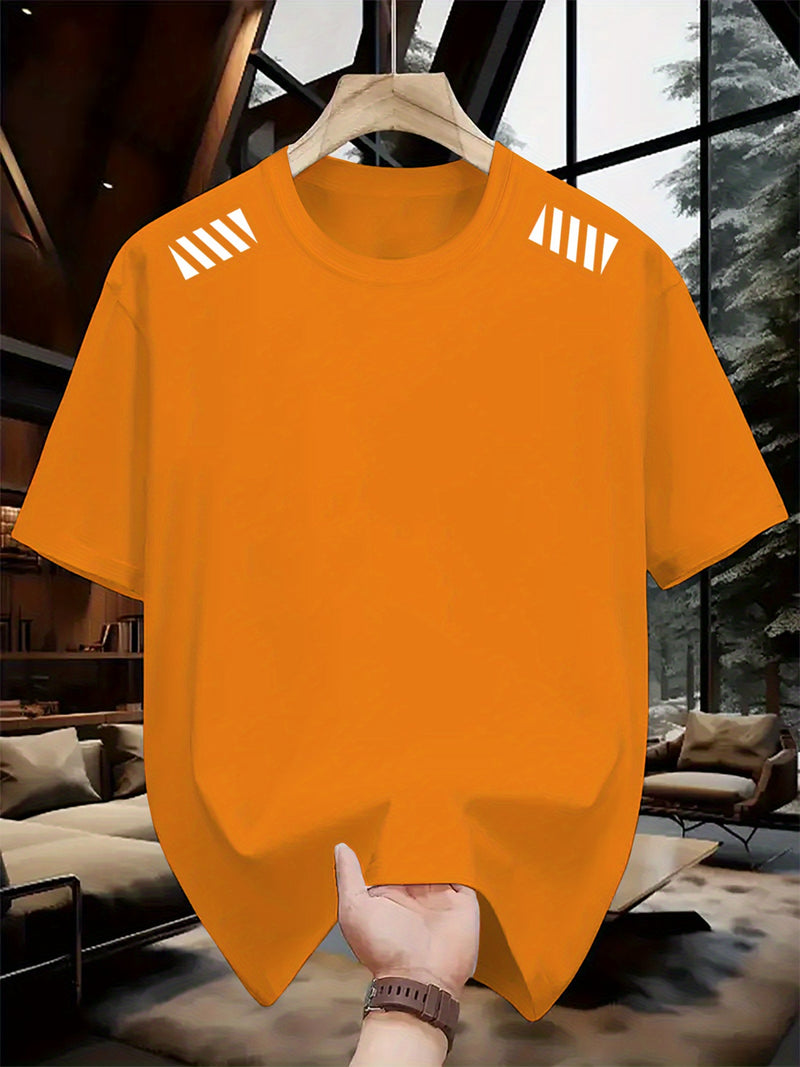 1pc Striped Print Men's Crew Neck Short Sleeve T-Shirt.