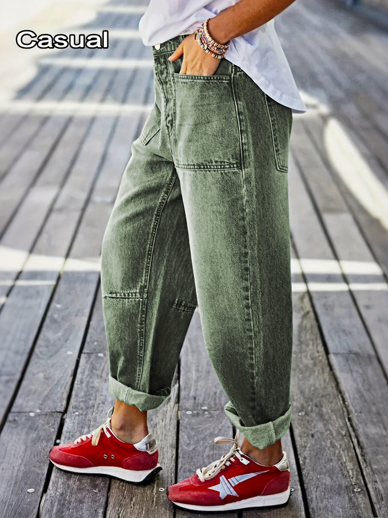 Women's New Elastic Loose Wide-Leg Cropped Jeans.