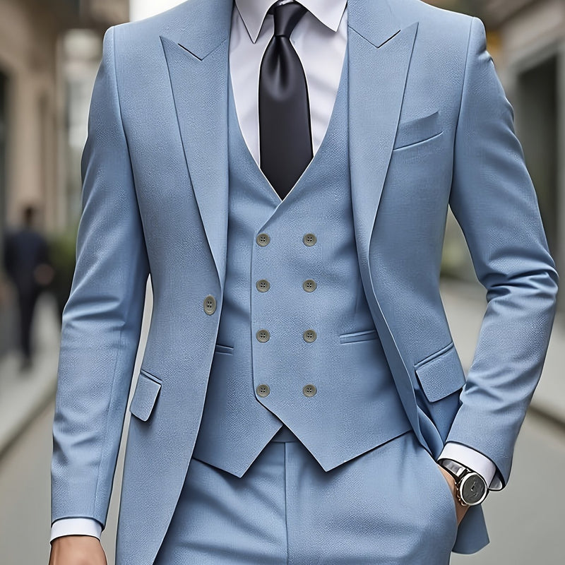 Men's Classic One-Button Suit - 3pcs Suit.