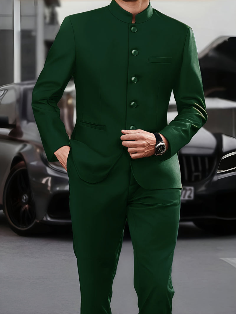 2pcs Men's Mao Suit Jacket and Trousers Set for Banquet and Business.